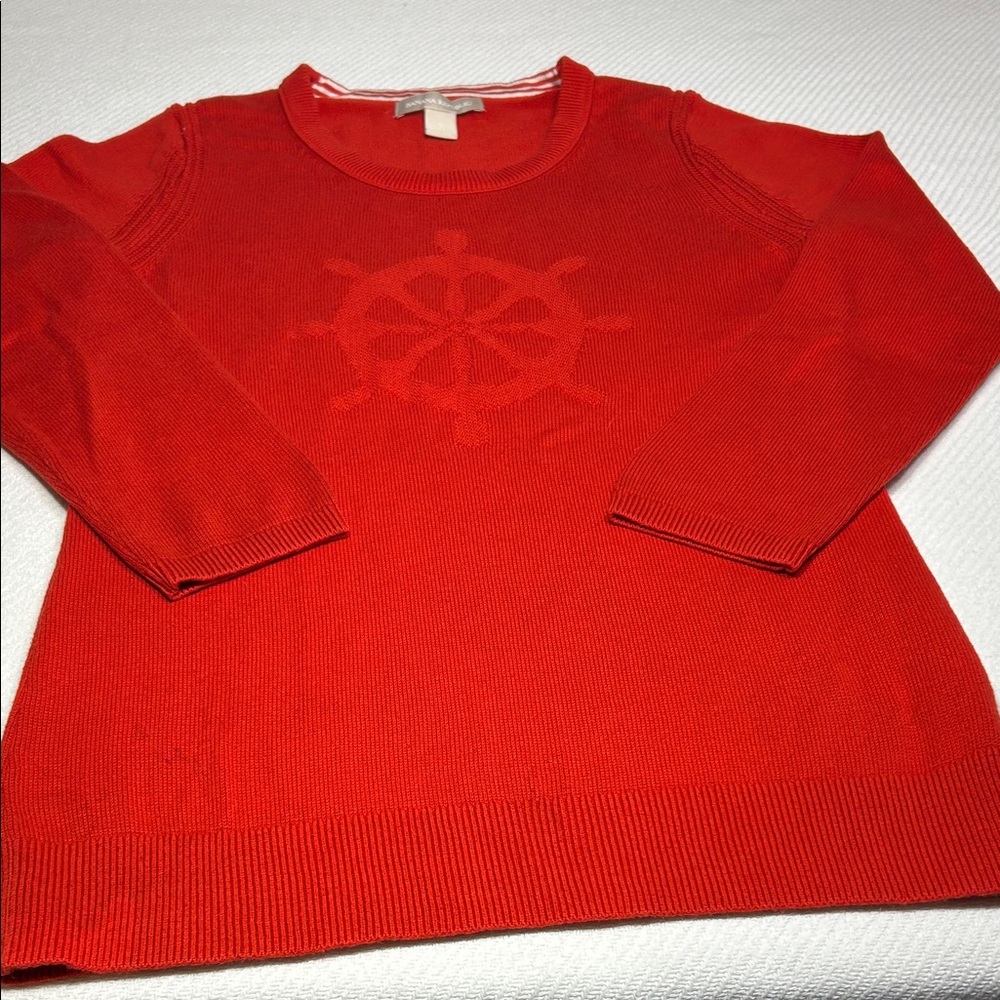 Banana Republic Bright Red Crewneck Sweater with Nautical Wheel